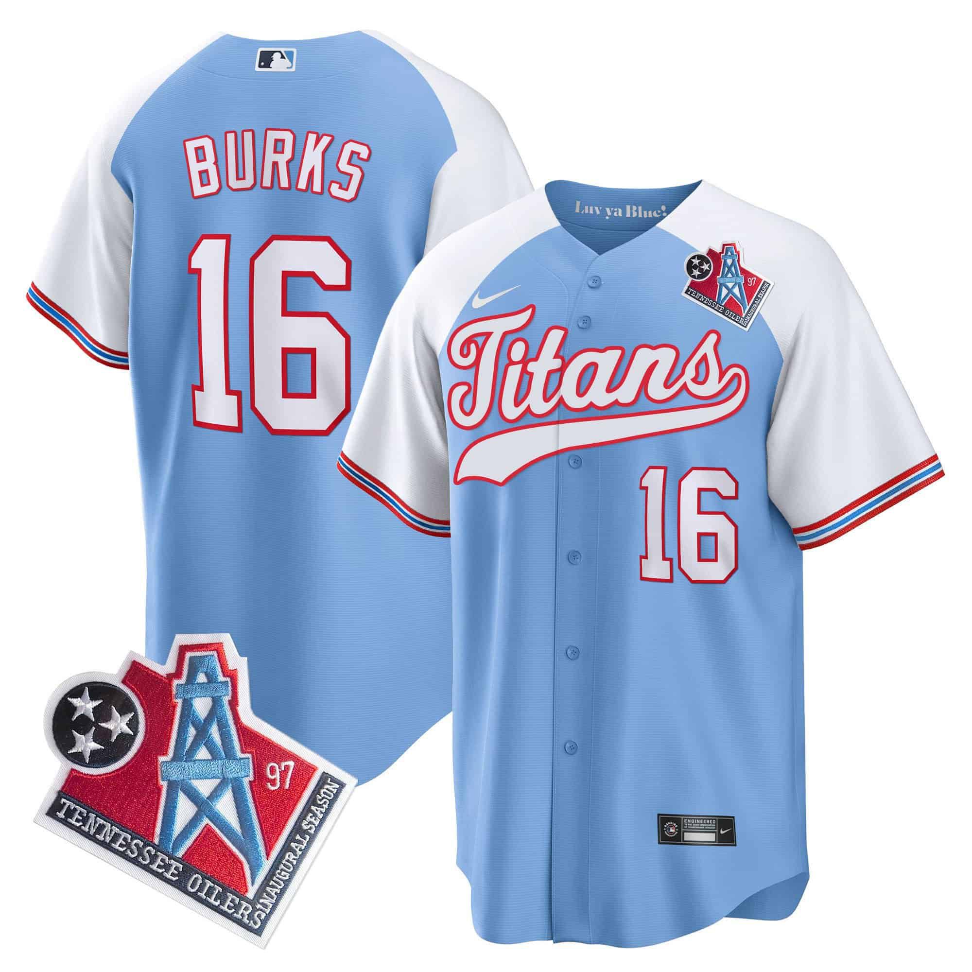 Men Tennessee Titans 16 Burks Light Blue Nike 1997 Throwback Limited Cool Base NFL Jersey style 1